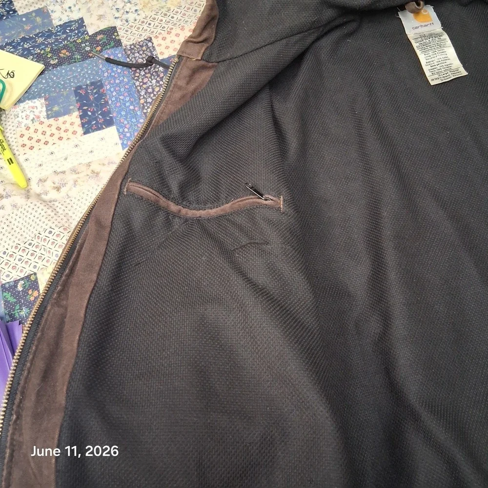 VTG Y2K Carhartt Sandstone Active Jacket J25 DKB Size XL Dekalb Hooded Lined